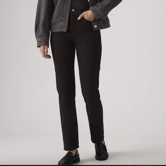 Levi's Wedgie Straight High Rise Denim Jeans Pants Black Sprout Size 27 - Picture 2 of 12